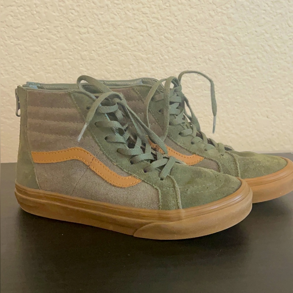 Army green high top Vans